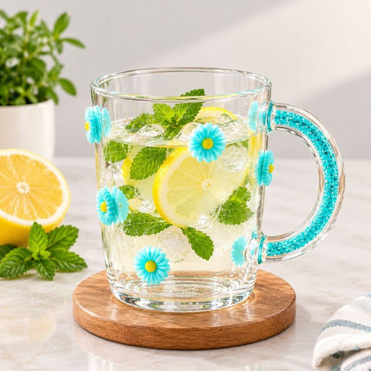 Elegant Daisy Glass Cup with Sparkling Handle 300ml - Homazing