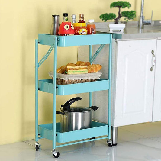 3 Tiers Foldable Storage Trolley Cart With Wheels