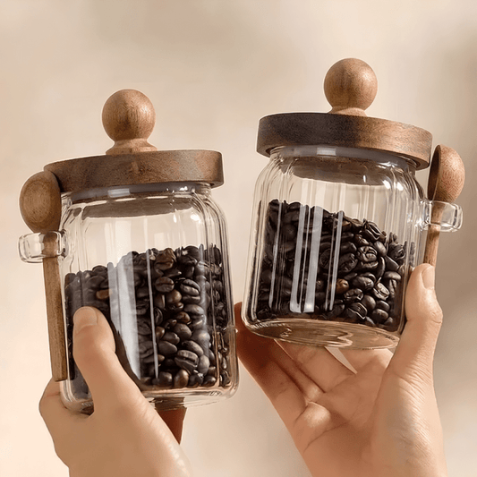 Glass Storage Jar with Wooden Lid & Spoon 500 ML - Homazing