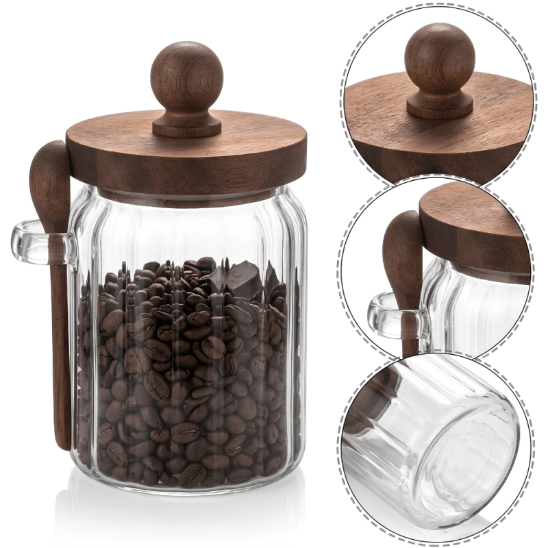 Glass Storage Jar with Wooden Lid & Spoon 500 ML - Homazing