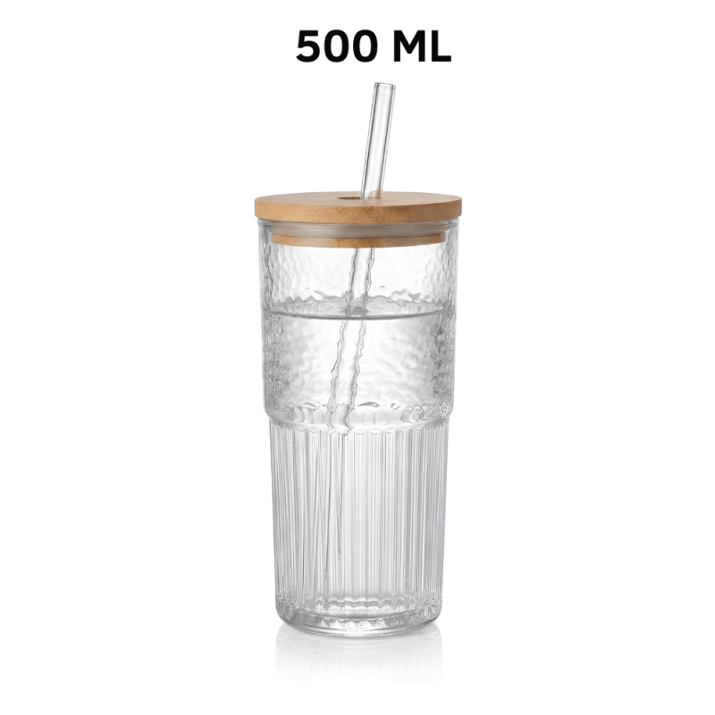 Glass Tumbler with Bamboo Lid & Straw 500 ML - Homazing