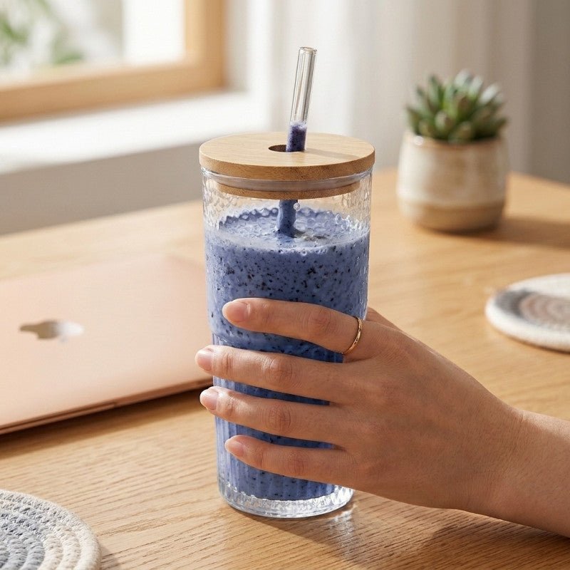 Glass Tumbler with Bamboo Lid & Straw 500 ML - Homazing