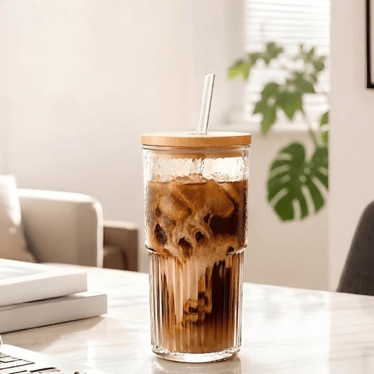 Glass Tumbler with Bamboo Lid & Straw 500 ML - Homazing
