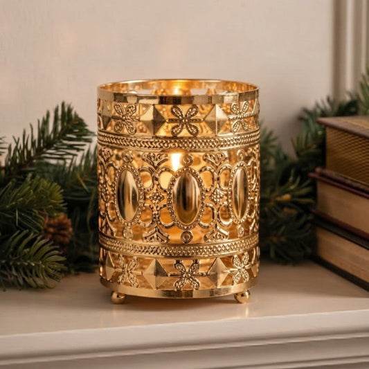 Gold Metal Pen Holder & Tealight Candle Lantern - Homazing