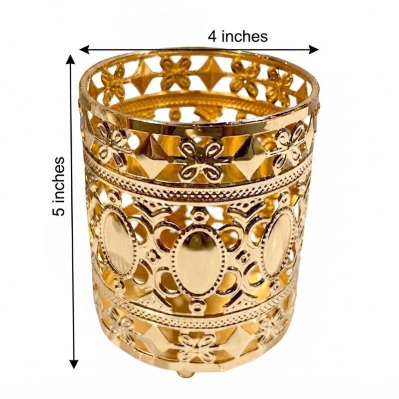 Gold Metal Pen Holder & Tealight Candle Lantern - Homazing