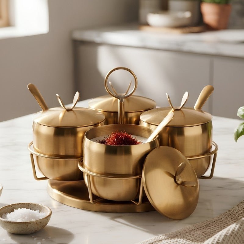 Golden Stainless Steel Spice Jar Set With Rotatable Rack - Homazing