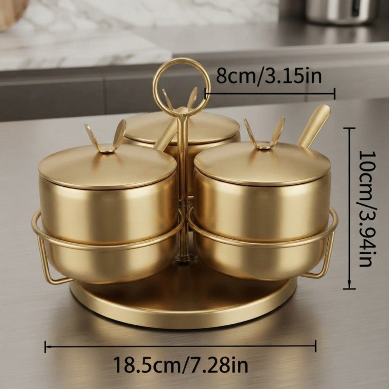 Golden Stainless Steel Spice Jar Set With Rotatable Rack - Homazing