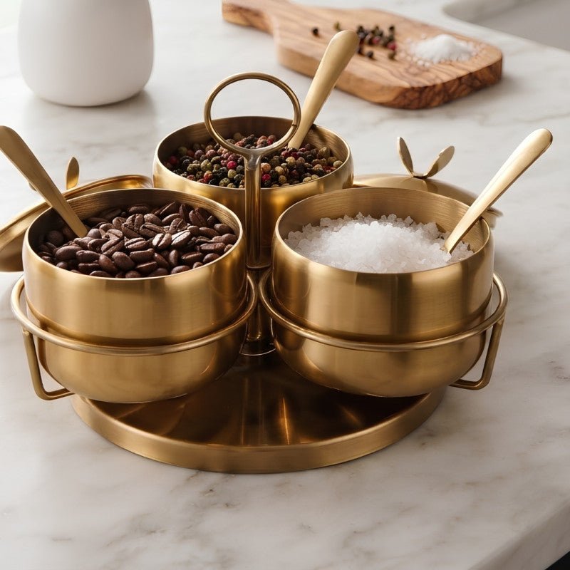 Golden Stainless Steel Spice Jar Set With Rotatable Rack - Homazing