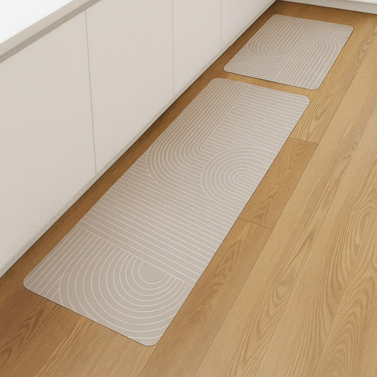 Kitchen Floor Mat Non-slip Set Of 2 Pcs - Abstract Wavy Pattern Design