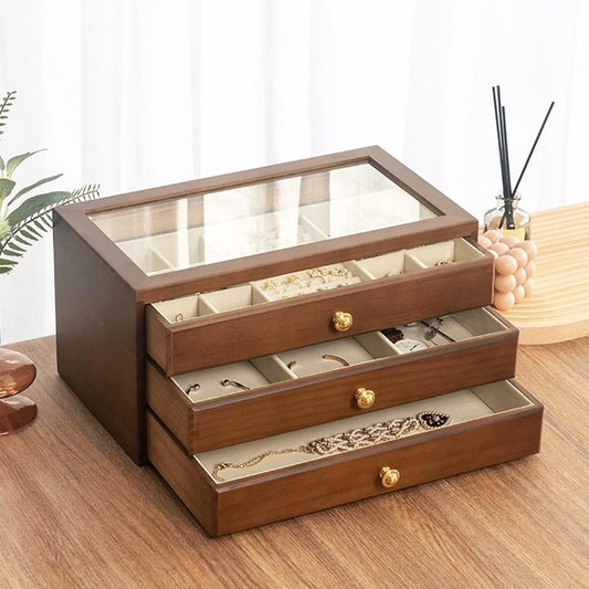 Wood 3 Drawer Jewelry Storage Organizer