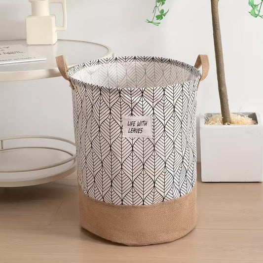 Two-Tone Foldable Laundry Basket - Life With Leaves Pattern