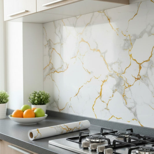 Marble Adhesive Sheet Gold Veined Design