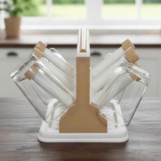 Glass Stand 6 Glass Kitchen Rack with Drip Tray | Wall or Tabletop Organizer