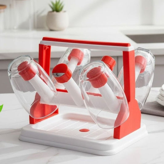 Glass Stand 6 Glass Kitchen Rack with Drip Tray | Wall or Tabletop Organizer