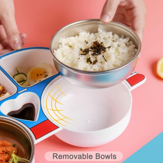 Portion Car Plate with Steel Bowl Kids Meal Set