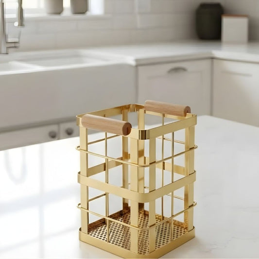 Luxury Golden Spoon Holder with Wooden Handle