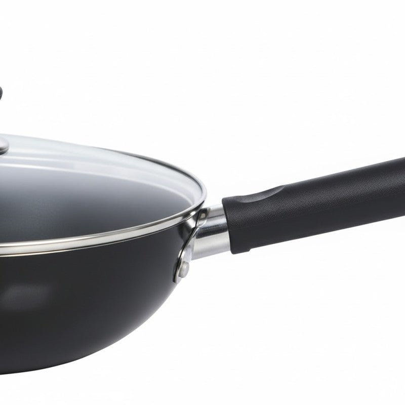 Kitchen King Imperial Wok/Karahi with Long Handle and Glass Lid - Homazing