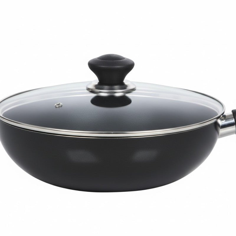 Kitchen King Imperial Wok/Karahi with Long Handle and Glass Lid - Homazing