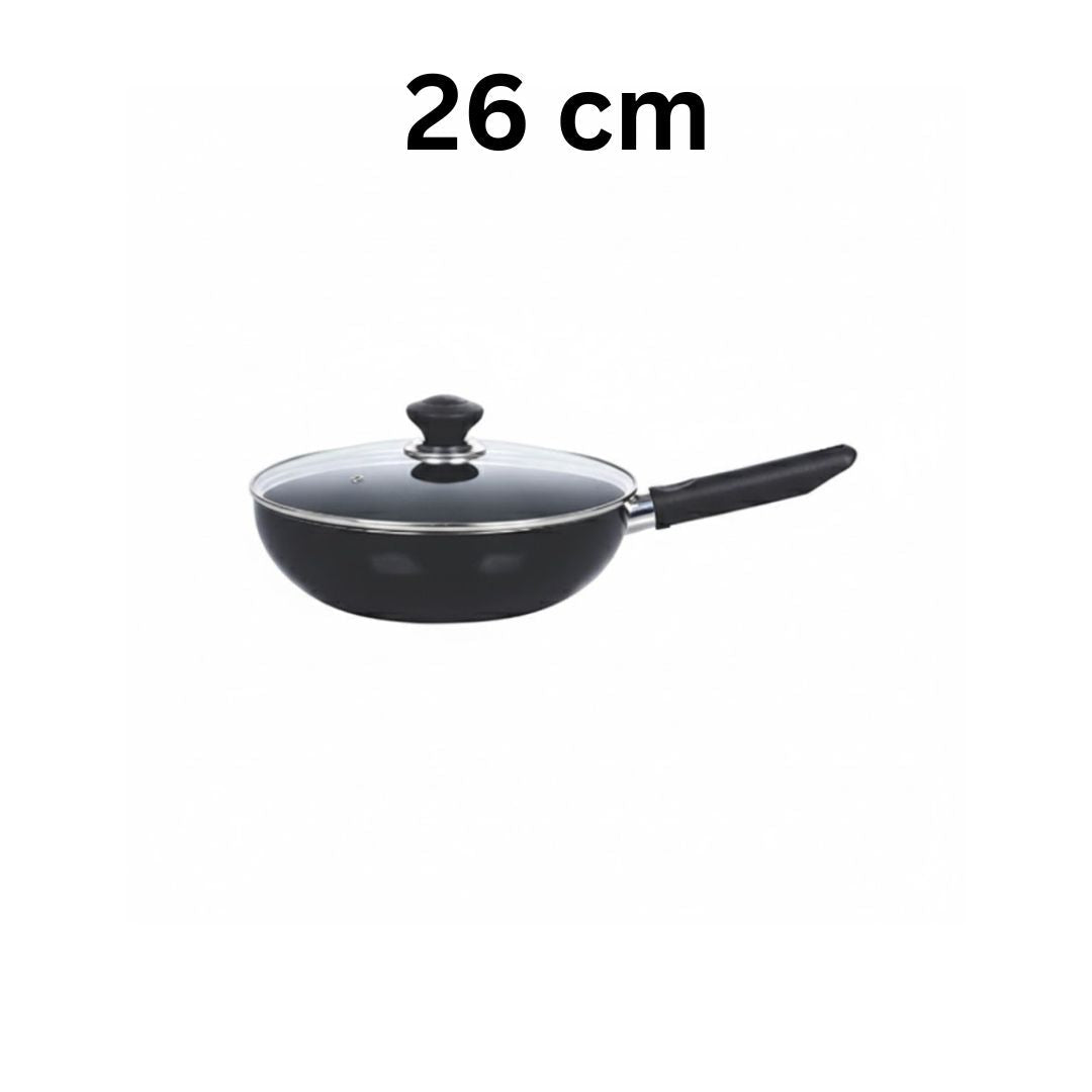 Kitchen King Imperial Wok/Karahi with Long Handle and Glass Lid - Homazing