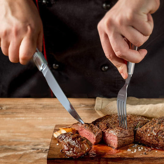 Steak Fork And Knife With Serrated Blade