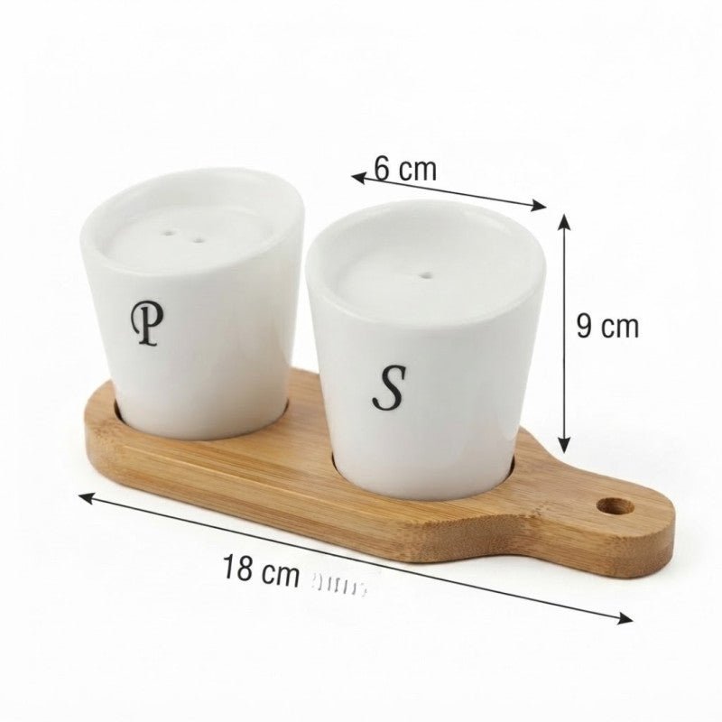 Luxury Ceramic Salt & Pepper Set With Bamboo Stand - Homazing