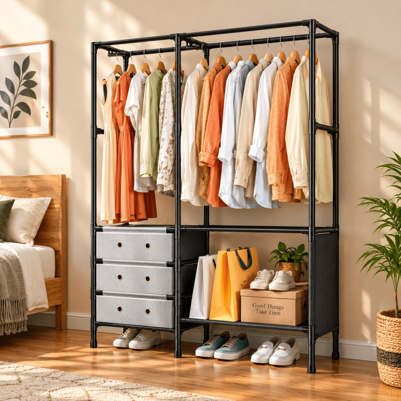 Multi Tier Clothing Rack with Drawers and Shoe Storage Organizer for Home and Bedroom - Homazing