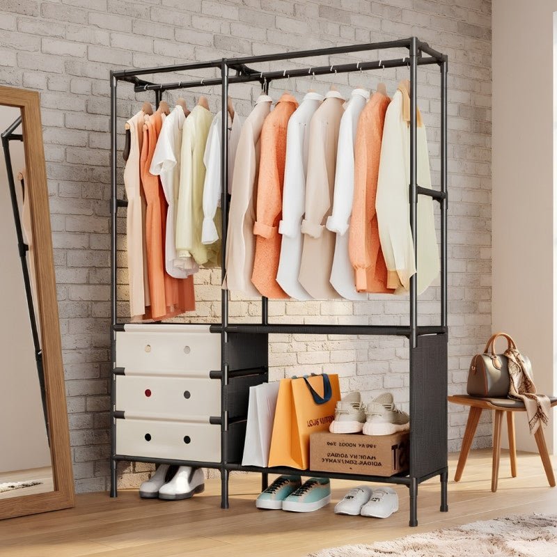 Multi Tier Clothing Rack with Drawers and Shoe Storage Organizer for Home and Bedroom - Homazing