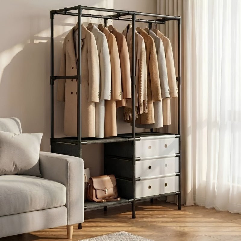 Multi Tier Clothing Rack with Drawers and Shoe Storage Organizer for Home and Bedroom - Homazing