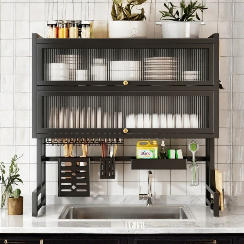 Over Sink Double Layer Dish Rack with Cabinet - Homazing