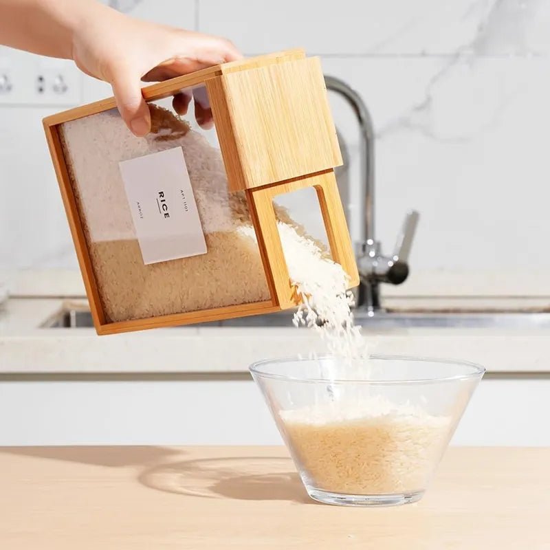 Small Wooden Rice Jar Box Premium Kitchen Storage Container - Homazing