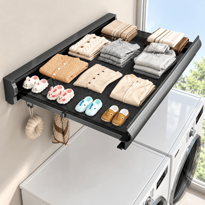 Space Saving wall Mounted Cloth Drying Rack With Hook - Homazing