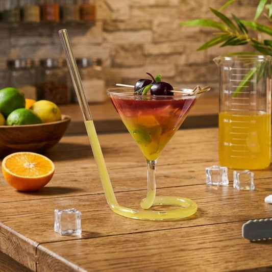 Spiral Cocktail Glass with Glass Straw - Homazing