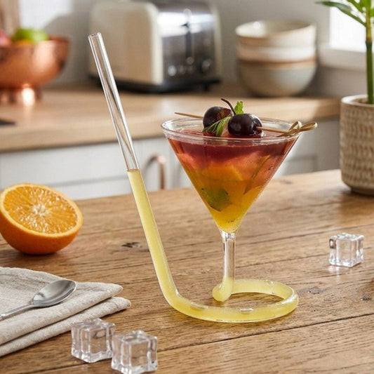 Spiral Cocktail Glass with Glass Straw - Homazing