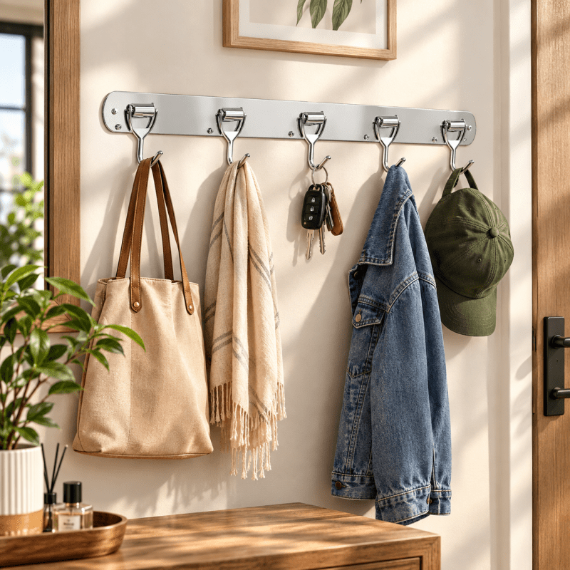 Stainless Steel Wall Rail Bar with Hooks for Kitchen Bathroom and Home Storage - Homazing