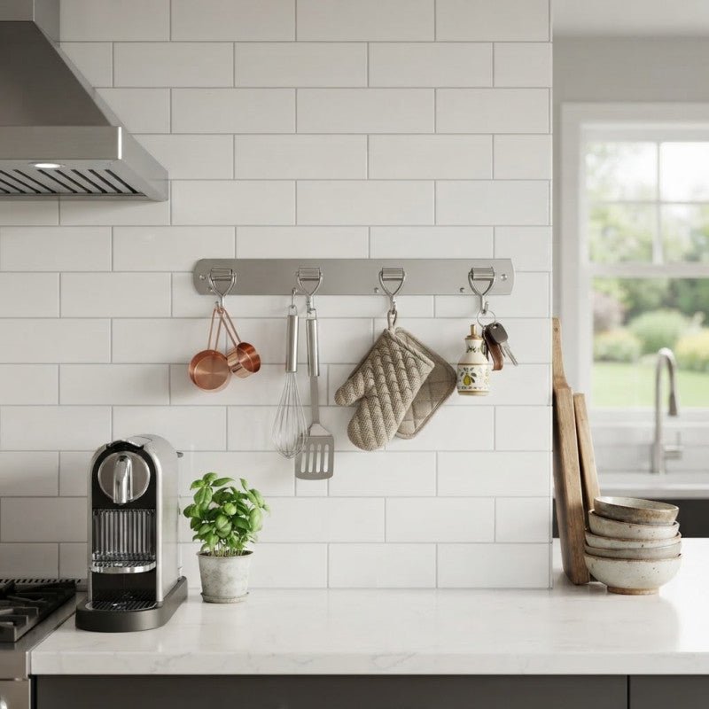 Stainless Steel Wall Rail Bar with Hooks for Kitchen Bathroom and Home Storage - Homazing