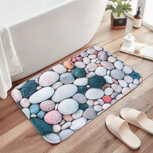 Floral Stone Bath Mat Water Absorbent Non-Slip