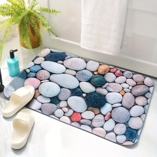 Floral Stone Bath Mat Water Absorbent Non-Slip