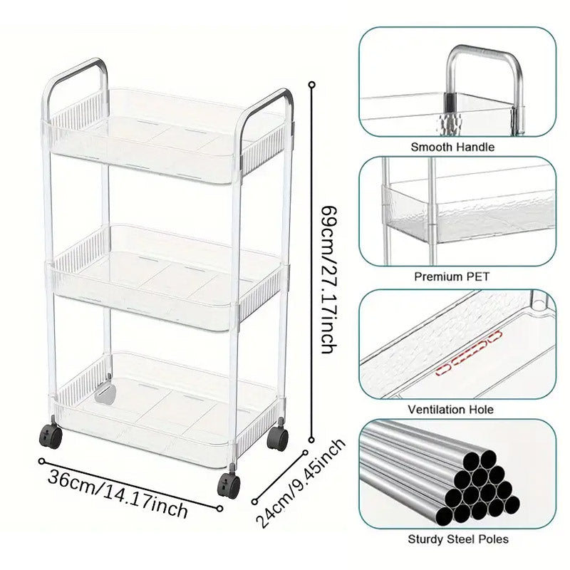 3 Tier Acrylic Trolley Storage Rack With Wheels – Homazing