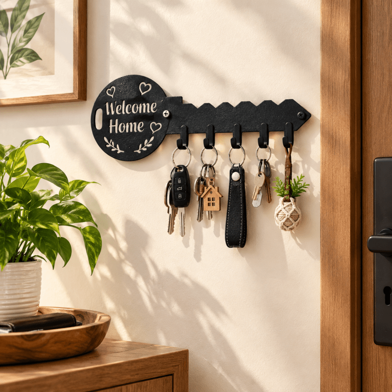 Wall Mounted Metal Key Holder with 5 Hooks for Home Entrance and Wall Décor - Homazing
