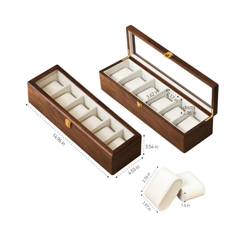 Walnut Watch Organizer Box 6 Slots - Homazing