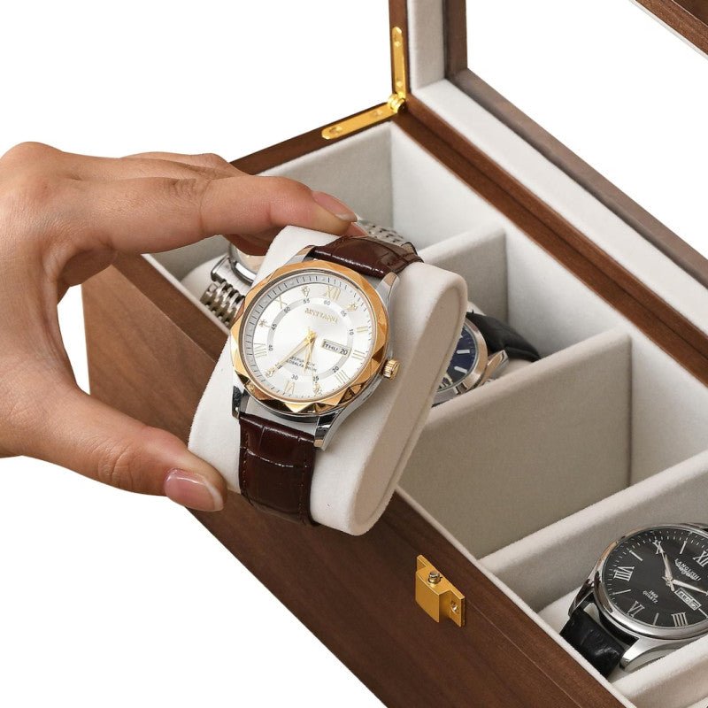 Walnut Watch Organizer Box 6 Slots - Homazing
