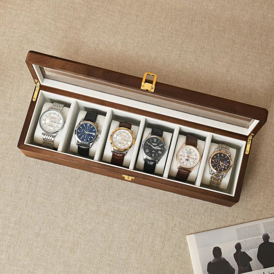 Walnut Watch Organizer Box 6 Slots - Homazing