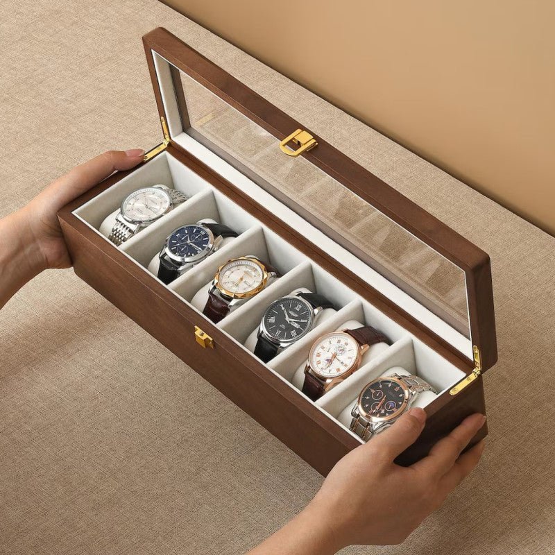 Walnut Watch Organizer Box 6 Slots - Homazing