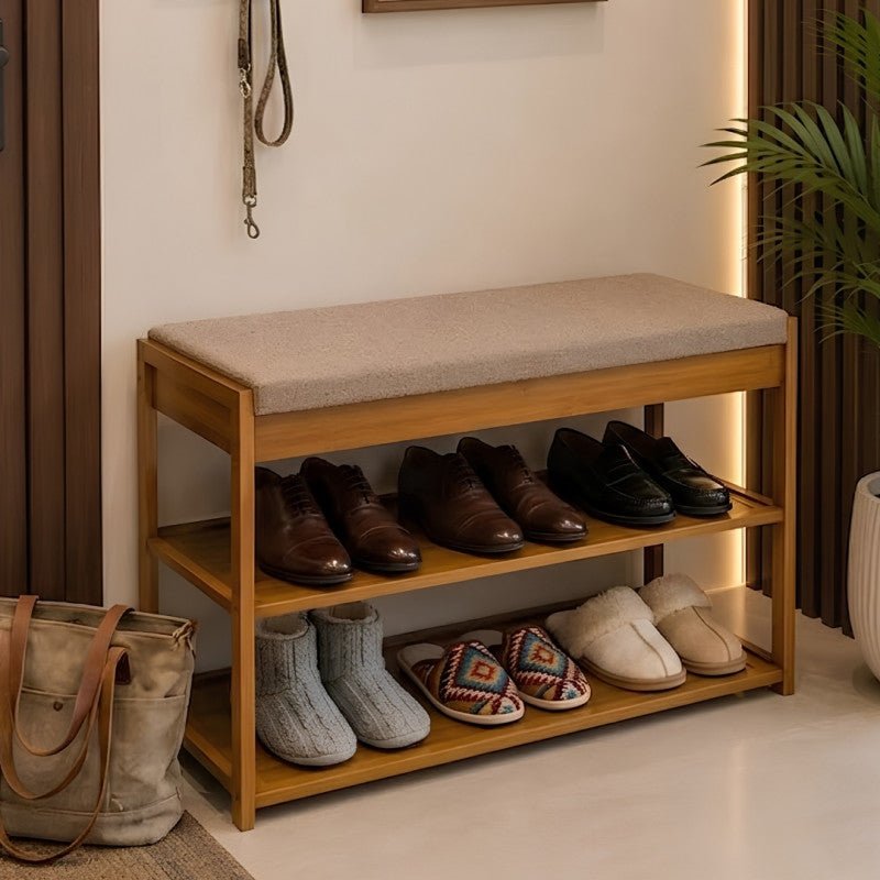 Wooden Shoe Rack With Sitting Bench - Homazing